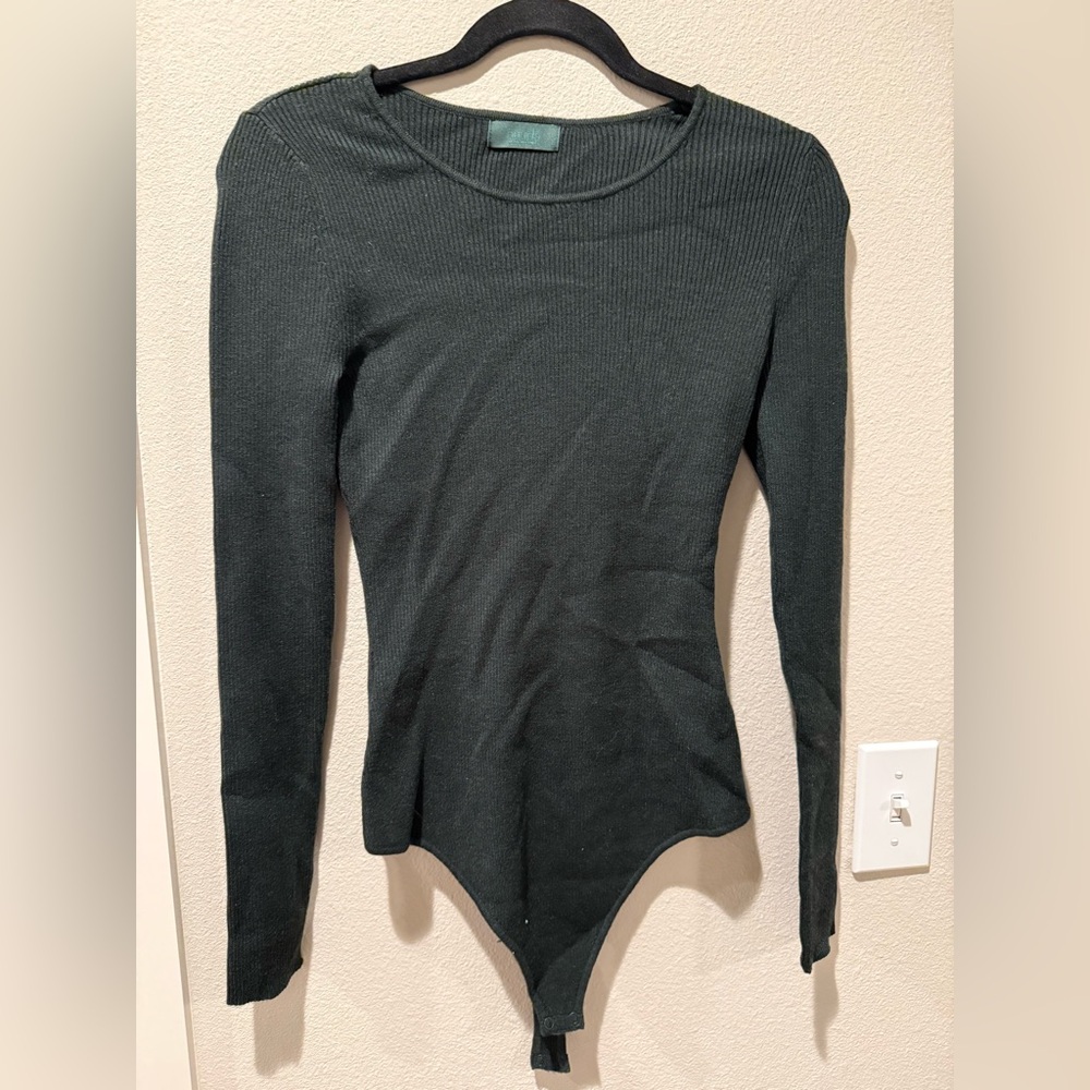 nuuds Long Sleeve Ribbed Sweater Bodysuit - Evergreen